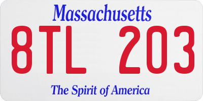 MA license plate 8TL203