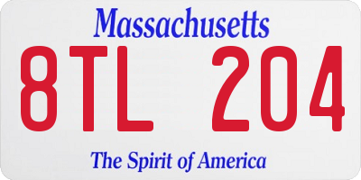 MA license plate 8TL204