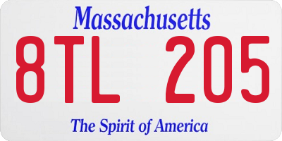 MA license plate 8TL205