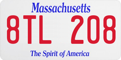 MA license plate 8TL208