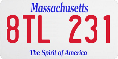 MA license plate 8TL231