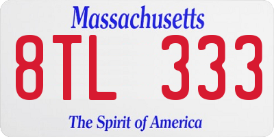 MA license plate 8TL333