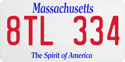 MA license plate 8TL334