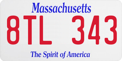 MA license plate 8TL343