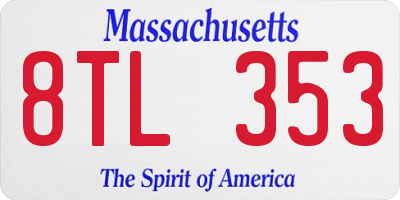 MA license plate 8TL353