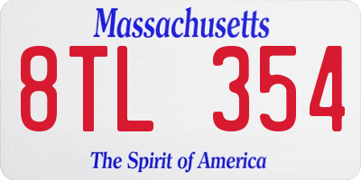 MA license plate 8TL354