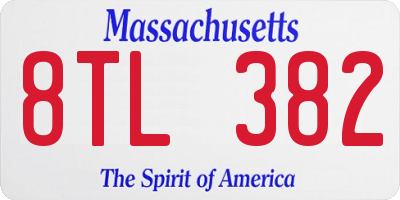 MA license plate 8TL382