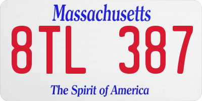 MA license plate 8TL387