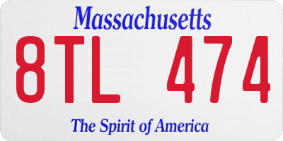 MA license plate 8TL474