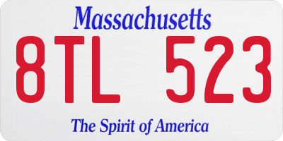 MA license plate 8TL523