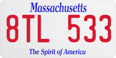 MA license plate 8TL533