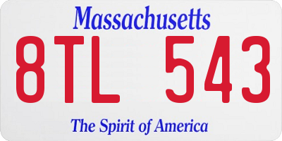 MA license plate 8TL543