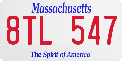 MA license plate 8TL547