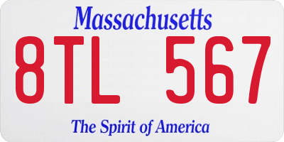 MA license plate 8TL567