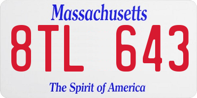 MA license plate 8TL643