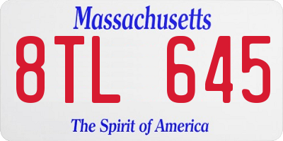 MA license plate 8TL645