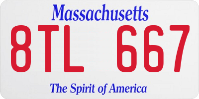 MA license plate 8TL667