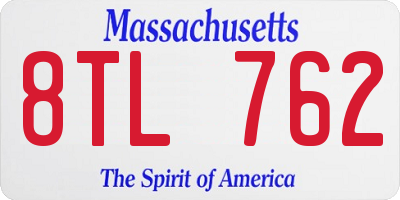 MA license plate 8TL762