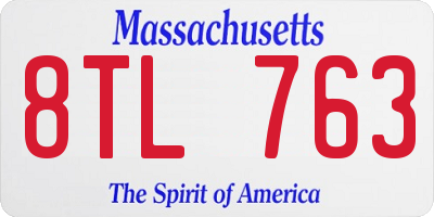 MA license plate 8TL763