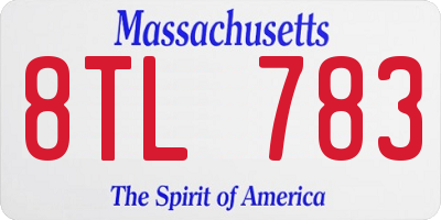 MA license plate 8TL783
