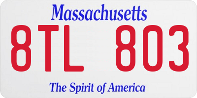 MA license plate 8TL803