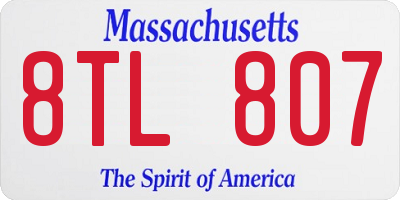MA license plate 8TL807