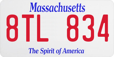 MA license plate 8TL834