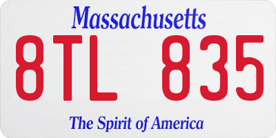 MA license plate 8TL835