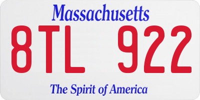 MA license plate 8TL922