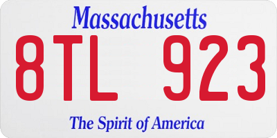 MA license plate 8TL923