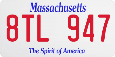 MA license plate 8TL947