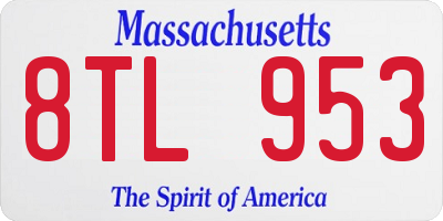 MA license plate 8TL953