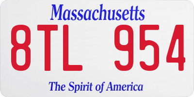 MA license plate 8TL954