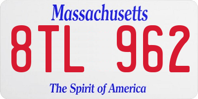 MA license plate 8TL962