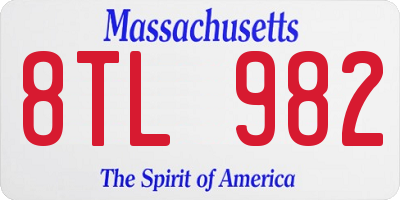 MA license plate 8TL982