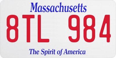 MA license plate 8TL984