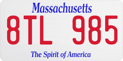 MA license plate 8TL985