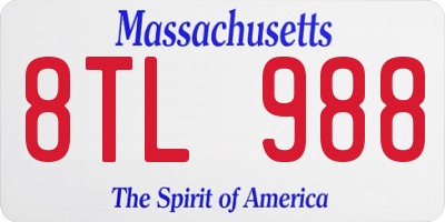 MA license plate 8TL988