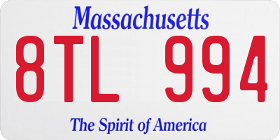 MA license plate 8TL994