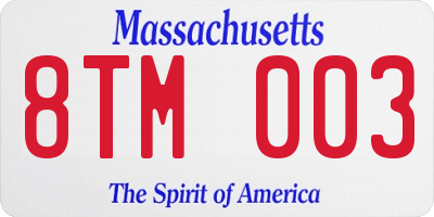 MA license plate 8TM003