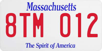 MA license plate 8TM012