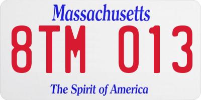 MA license plate 8TM013