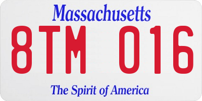 MA license plate 8TM016