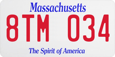 MA license plate 8TM034