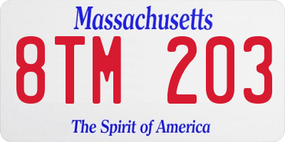MA license plate 8TM203