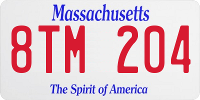 MA license plate 8TM204