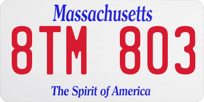 MA license plate 8TM803