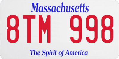 MA license plate 8TM998