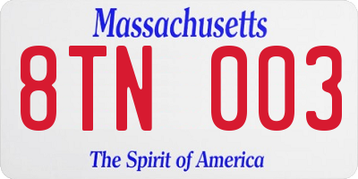 MA license plate 8TN003