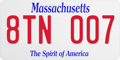 MA license plate 8TN007